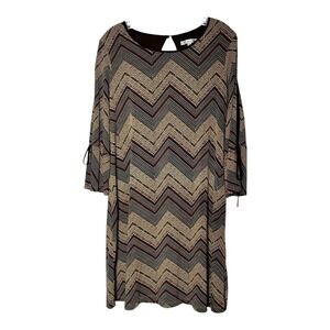 Sandra Darren Chevron Print Dress Bell Sleeve Tie‎ Detail Casual Womens Size 12